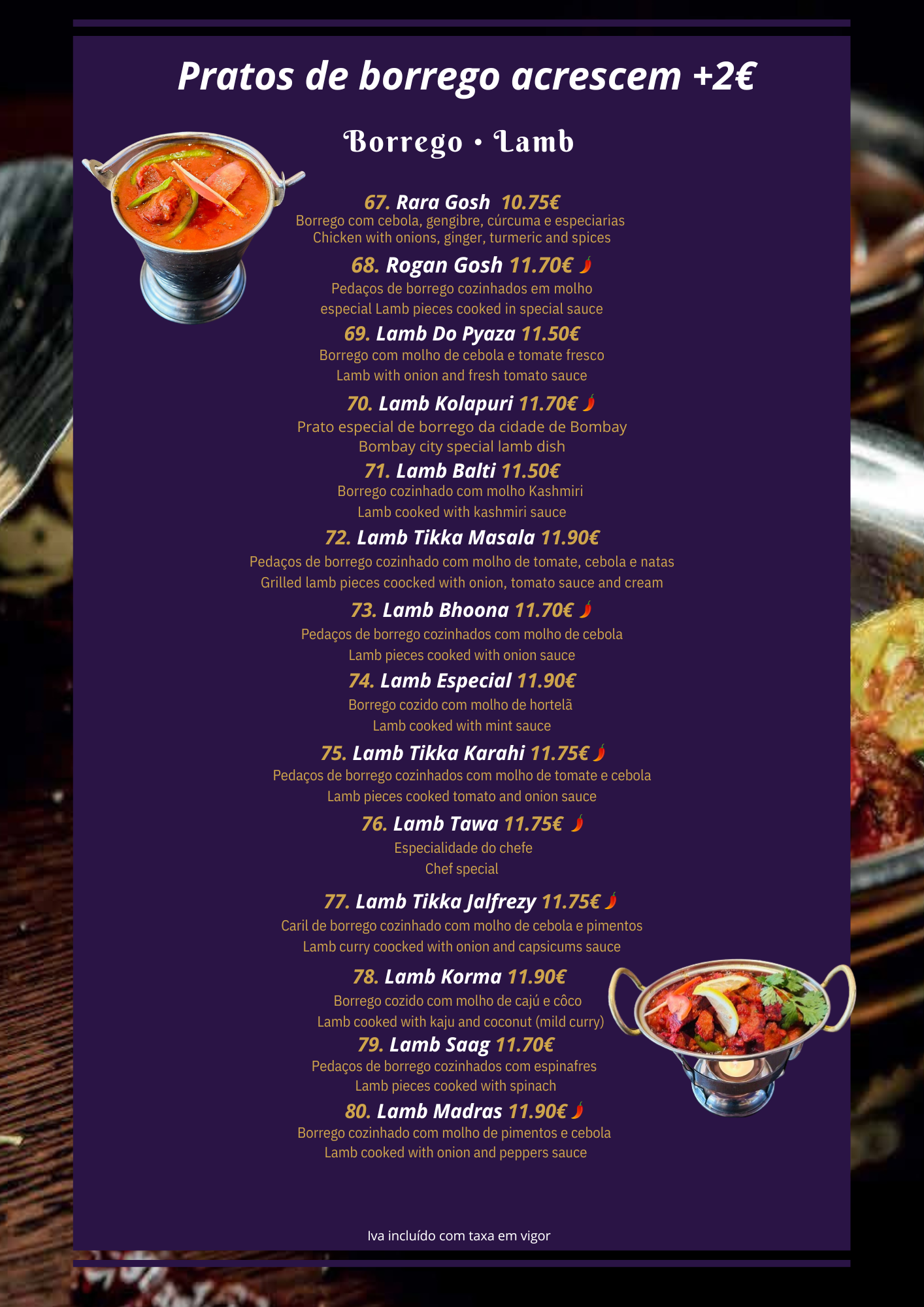 opção de borrego camarão acresce 2€